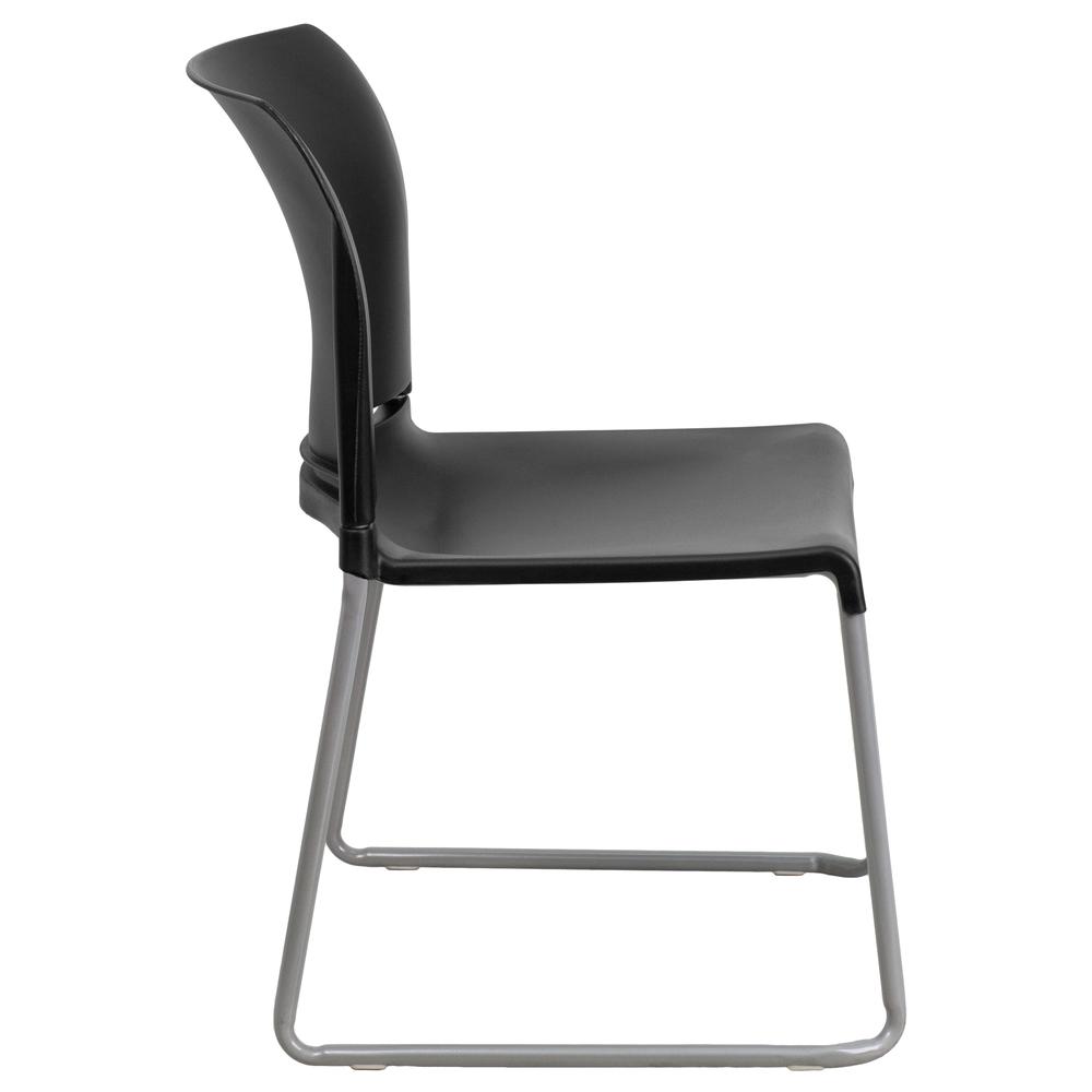 880 lb. Capacity Black Full Back Contoured Stack Chair with Gray Powder Coated Sled Base