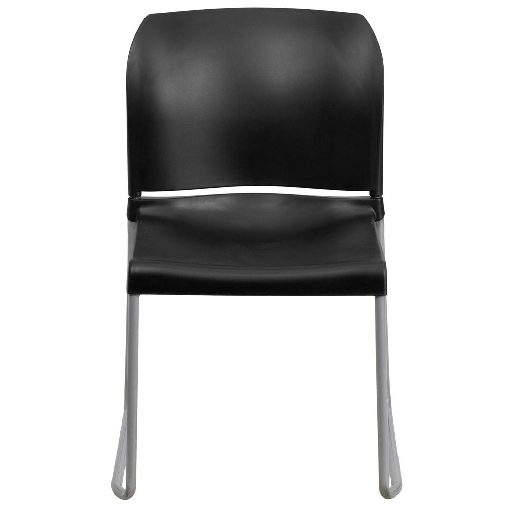 880 lb. Capacity Black Full Back Contoured Stack Chair with Gray Powder Coated Sled Base
