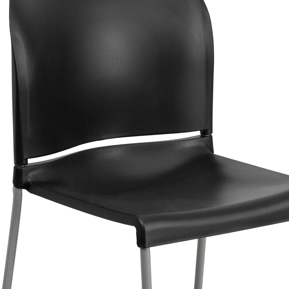 880 lb. Capacity Black Full Back Contoured Stack Chair with Gray Powder Coated Sled Base