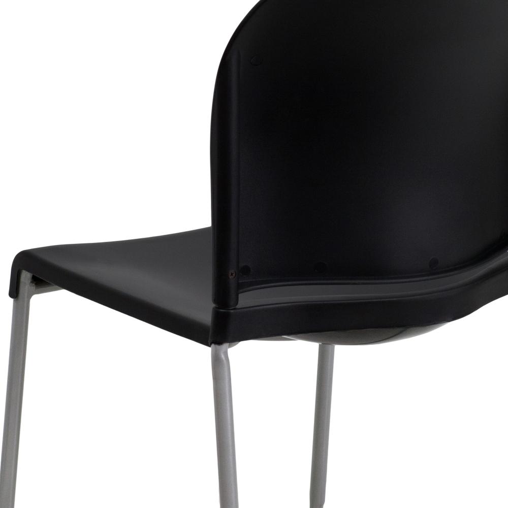 880 lb. Capacity Black Full Back Contoured Stack Chair with Gray Powder Coated Sled Base