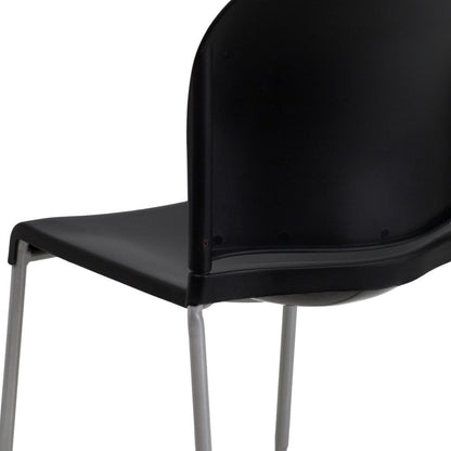 880 lb. Capacity Black Full Back Contoured Stack Chair with Gray Powder Coated Sled Base
