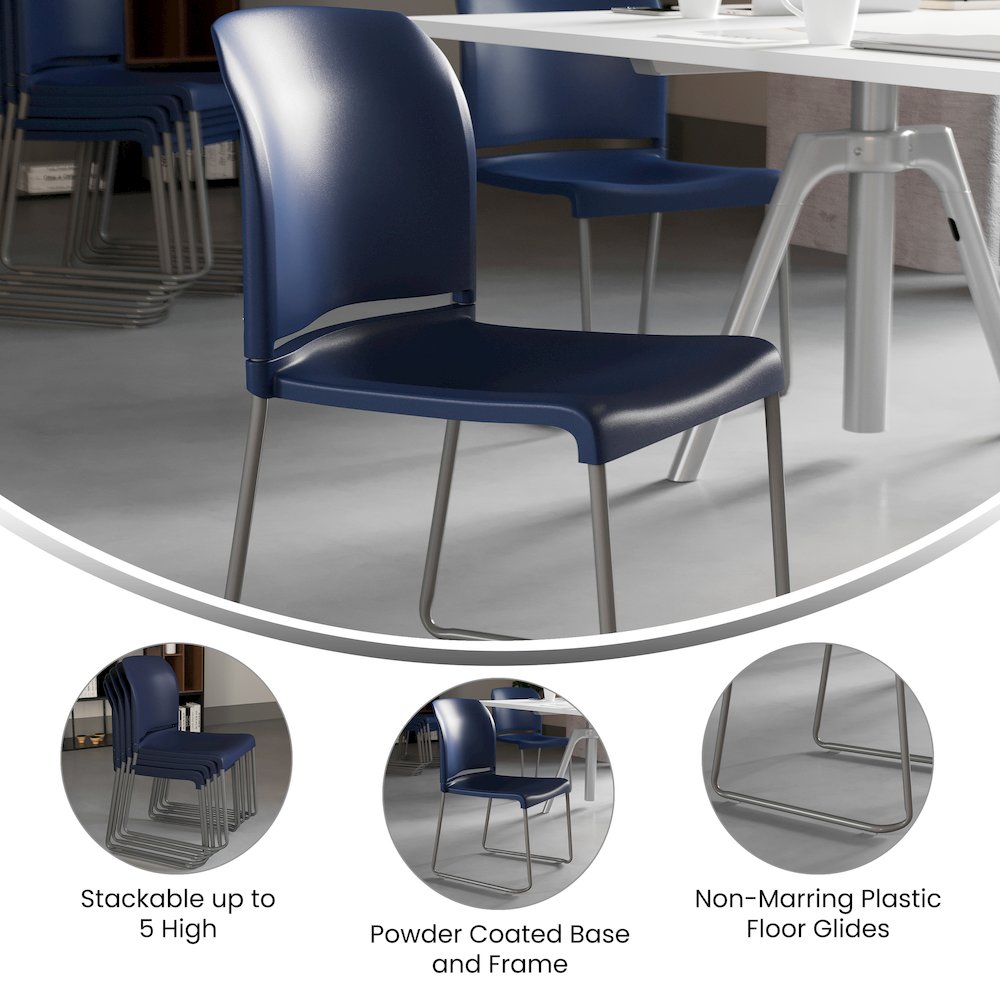 Navy Full Back Contoured Stack Chair with Gray Powder Coated Sled Base