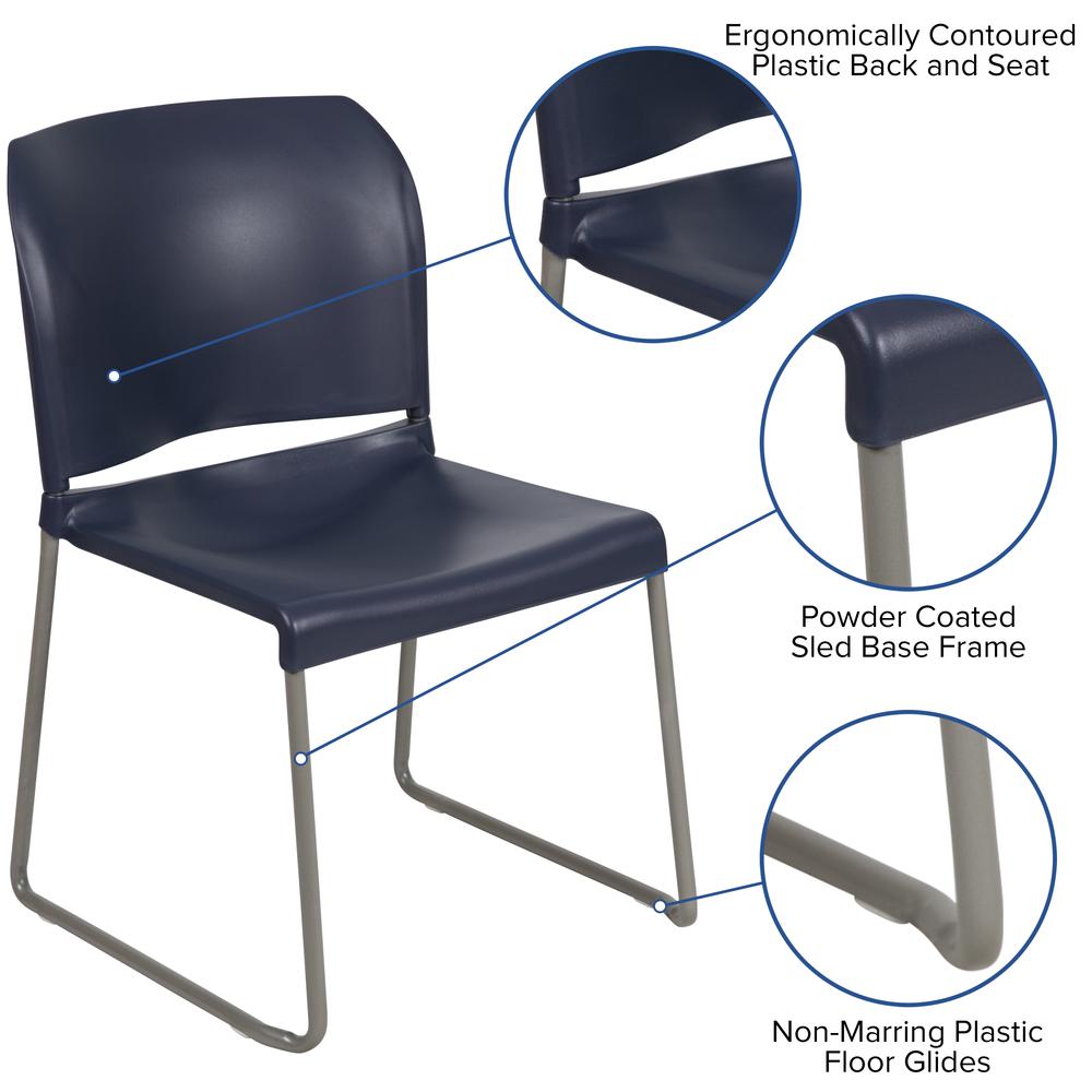 HERCULES Series 880 lb. Capacity Navy Full Back Contoured Stack Chair with Gray Powder Coated Sled Base
