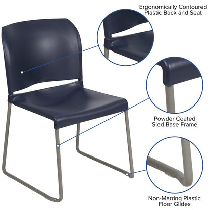 HERCULES Series 880 lb. Capacity Navy Full Back Contoured Stack Chair with Gray Powder Coated Sled Base