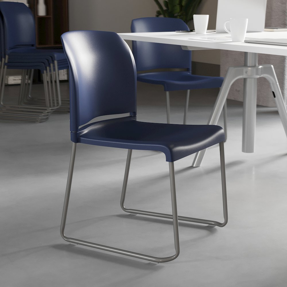 Navy Full Back Contoured Stack Chair with Gray Powder Coated Sled Base