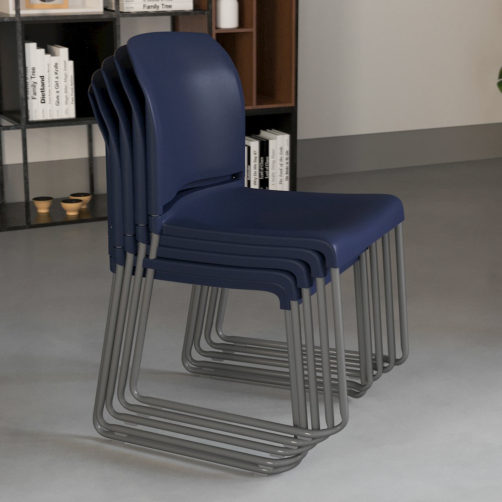 Navy Full Back Contoured Stack Chair with Gray Powder Coated Sled Base
