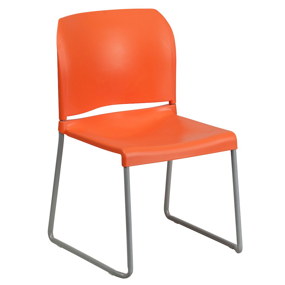 Orange Full Back Contoured Stack Chair with Gray Powder Coated Sled Base