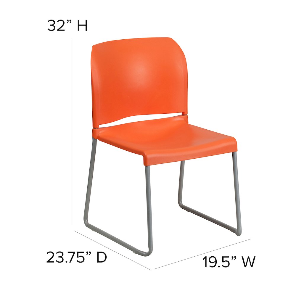 Orange Full Back Contoured Stack Chair with Gray Powder Coated Sled Base