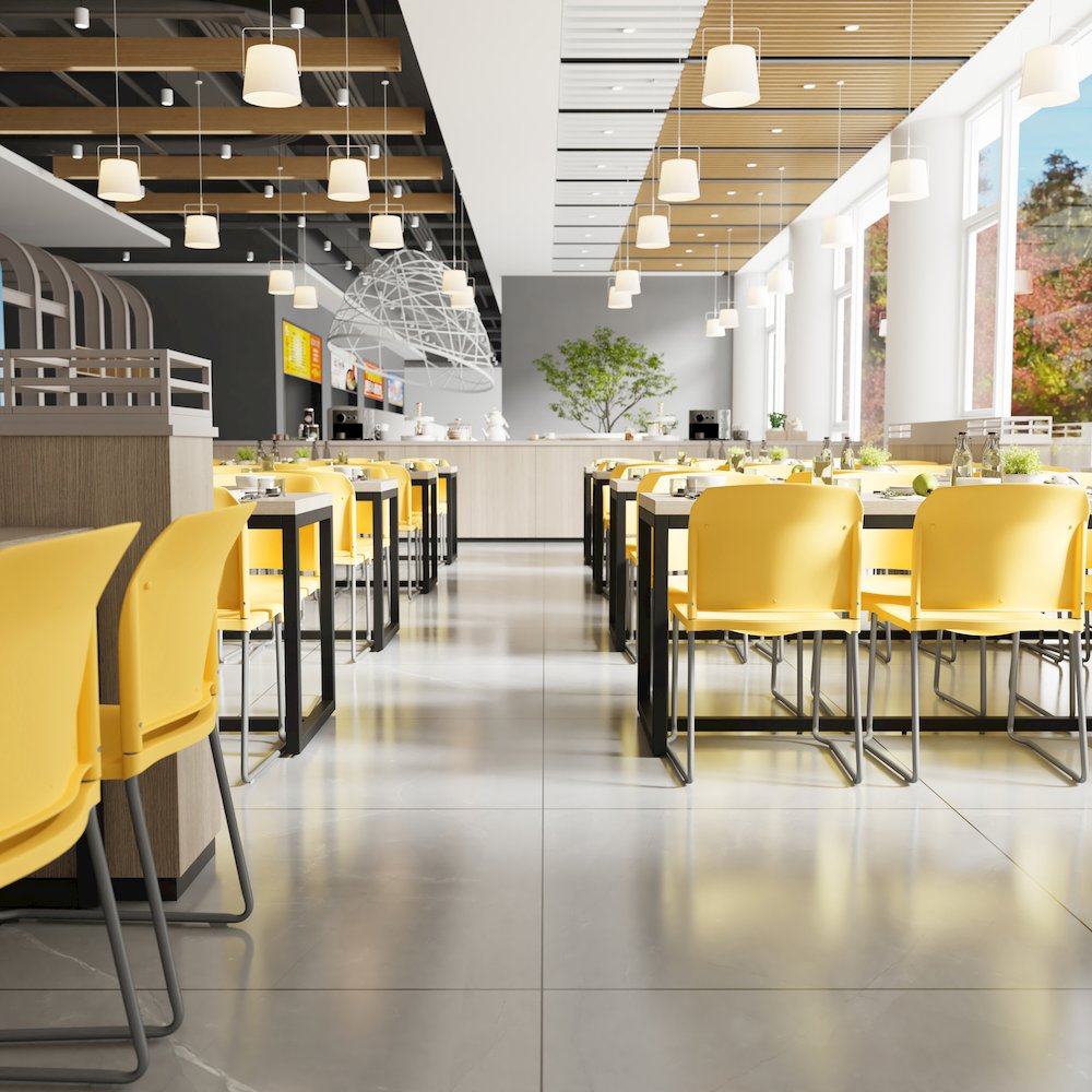 HERCULES Series 880 lb. Capacity Yellow Full Back Contoured Stack Chair with Gray Powder Coated Sled Base