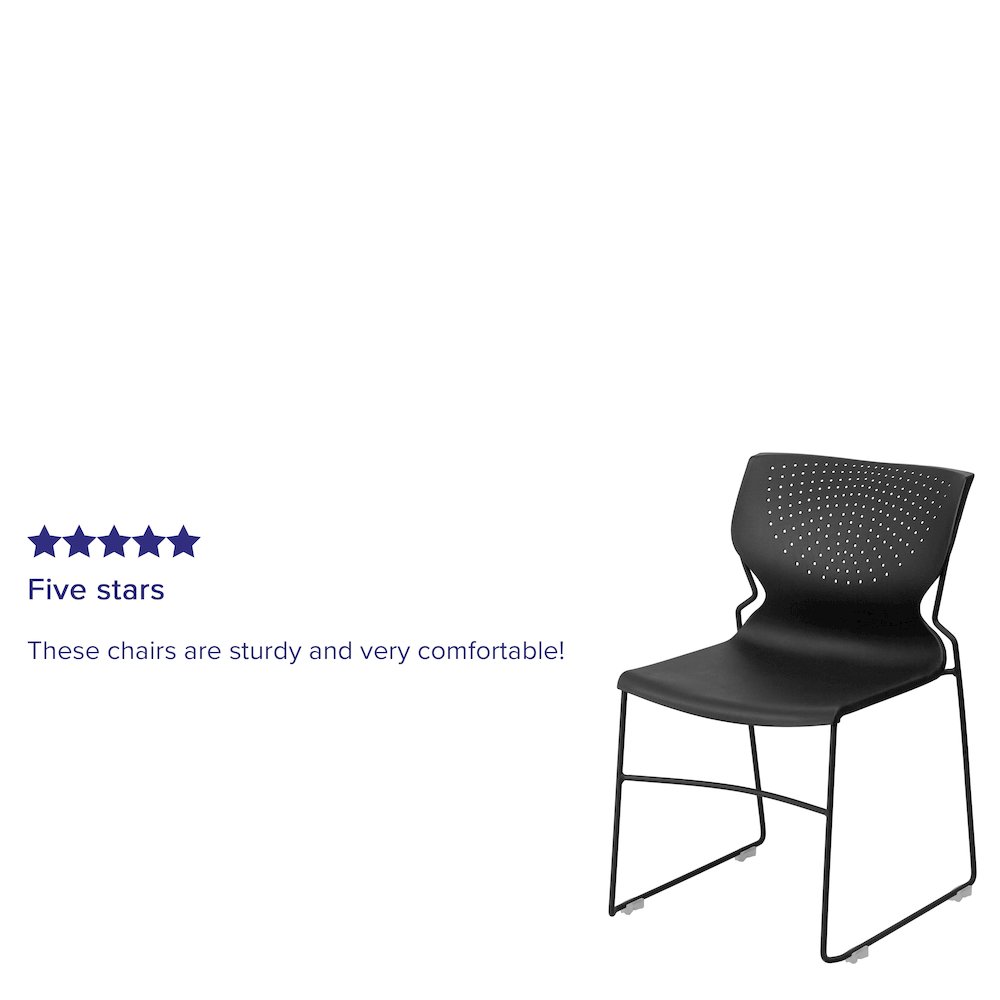 661 lb. Capacity Black Full Back Stack Chair with Black Powder Coated Frame
