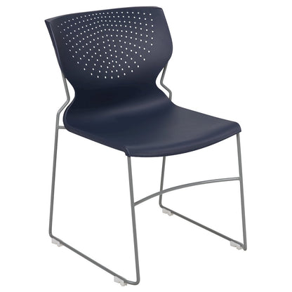 661 lb. Capacity Navy Full Back Stack Chair with Gray Powder Coated Frame