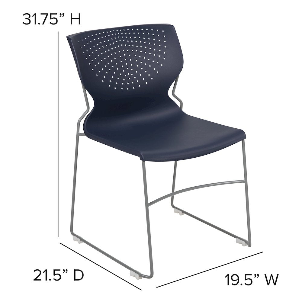 661 lb. Capacity Navy Full Back Stack Chair with Gray Powder Coated Frame