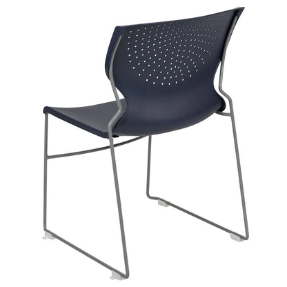 661 lb. Capacity Navy Full Back Stack Chair with Gray Powder Coated Frame