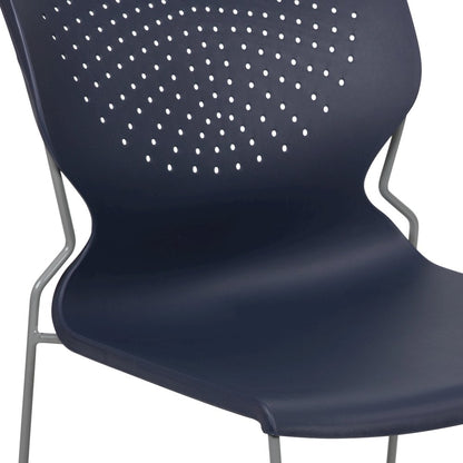 661 lb. Capacity Navy Full Back Stack Chair with Gray Powder Coated Frame