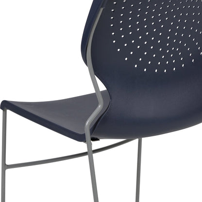 661 lb. Capacity Navy Full Back Stack Chair with Gray Powder Coated Frame