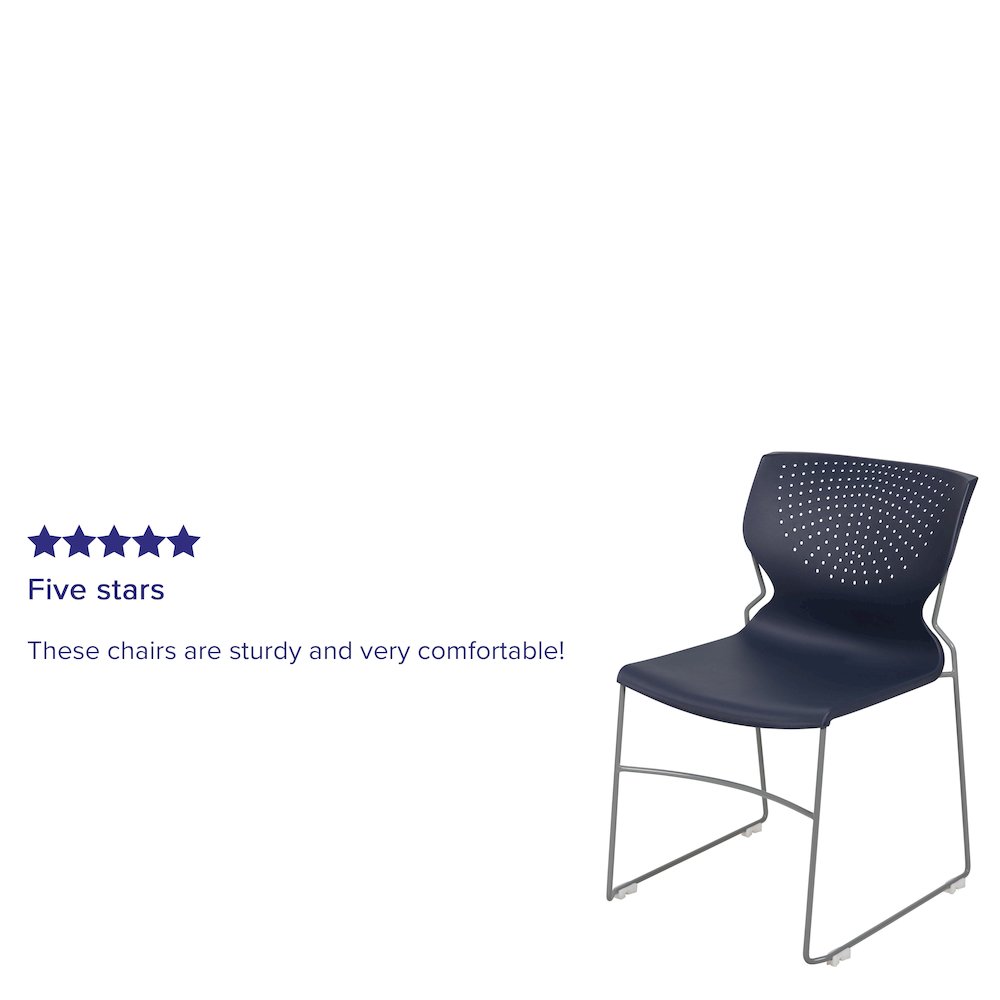 661 lb. Capacity Navy Full Back Stack Chair with Gray Powder Coated Frame
