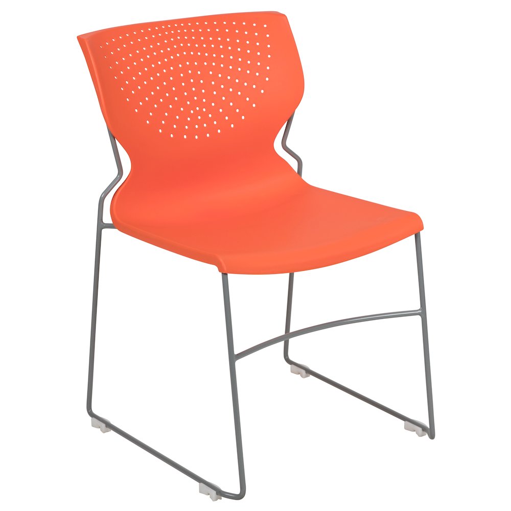 661 lb. Capacity Orange Full Back Stack Chair with Gray Powder Coated Frame
