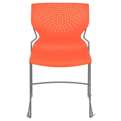 661 lb. Capacity Orange Full Back Stack Chair with Gray Powder Coated Frame