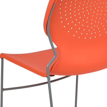 661 lb. Capacity Orange Full Back Stack Chair with Gray Powder Coated Frame