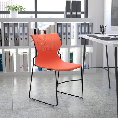 661 lb. Capacity Orange Full Back Stack Chair with Gray Powder Coated Frame