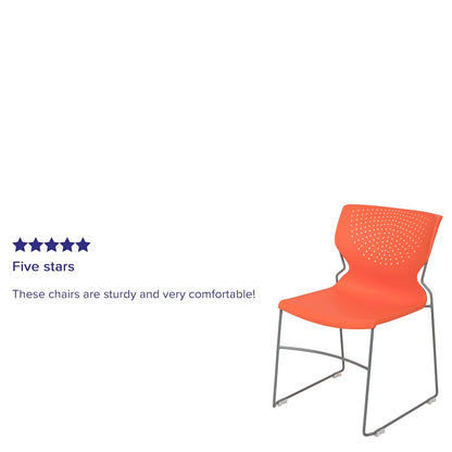 661 lb. Capacity Orange Full Back Stack Chair with Gray Powder Coated Frame