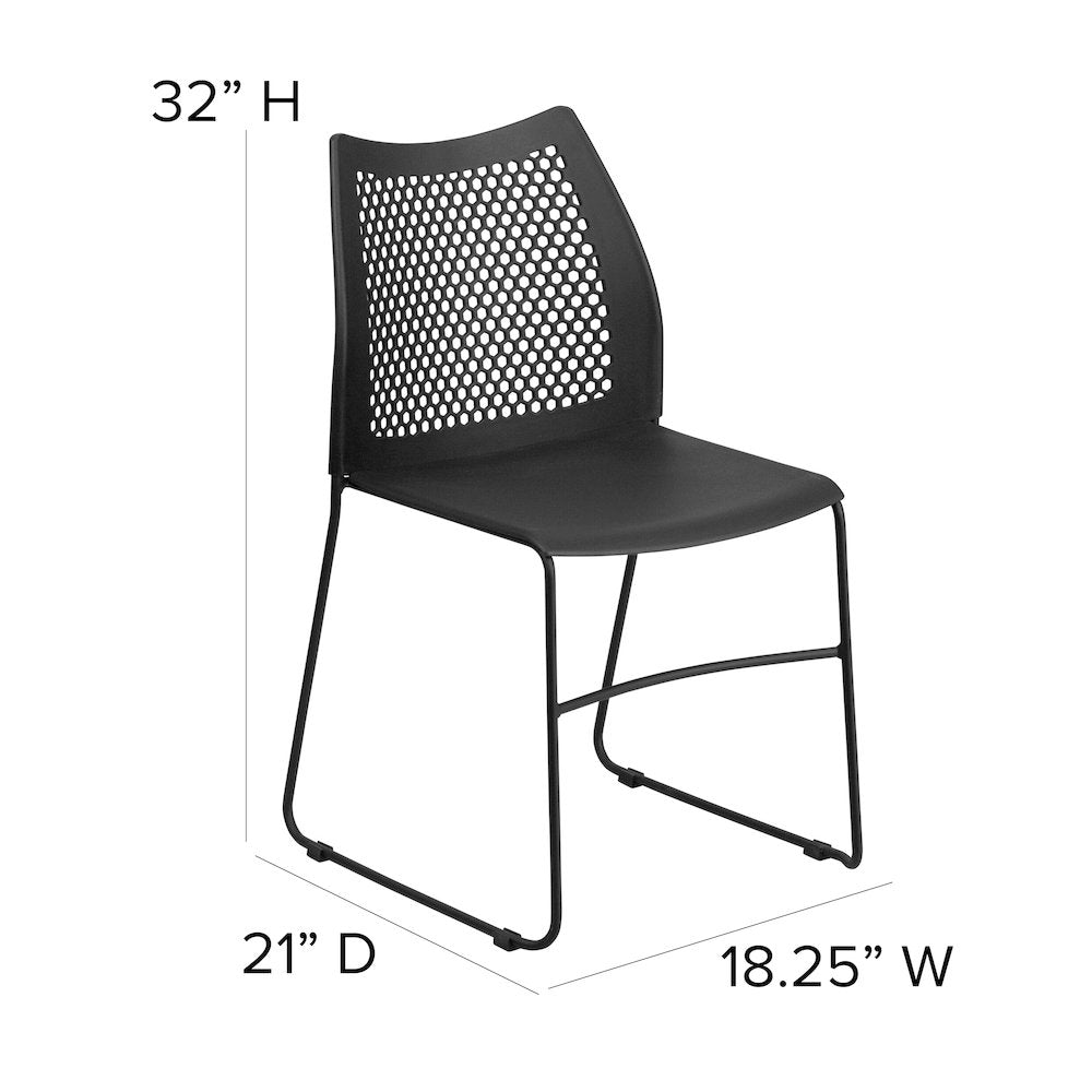 661 lb. Capacity Black Stack Chair with Air-Vent Back and Black Powder Coated Sled Base