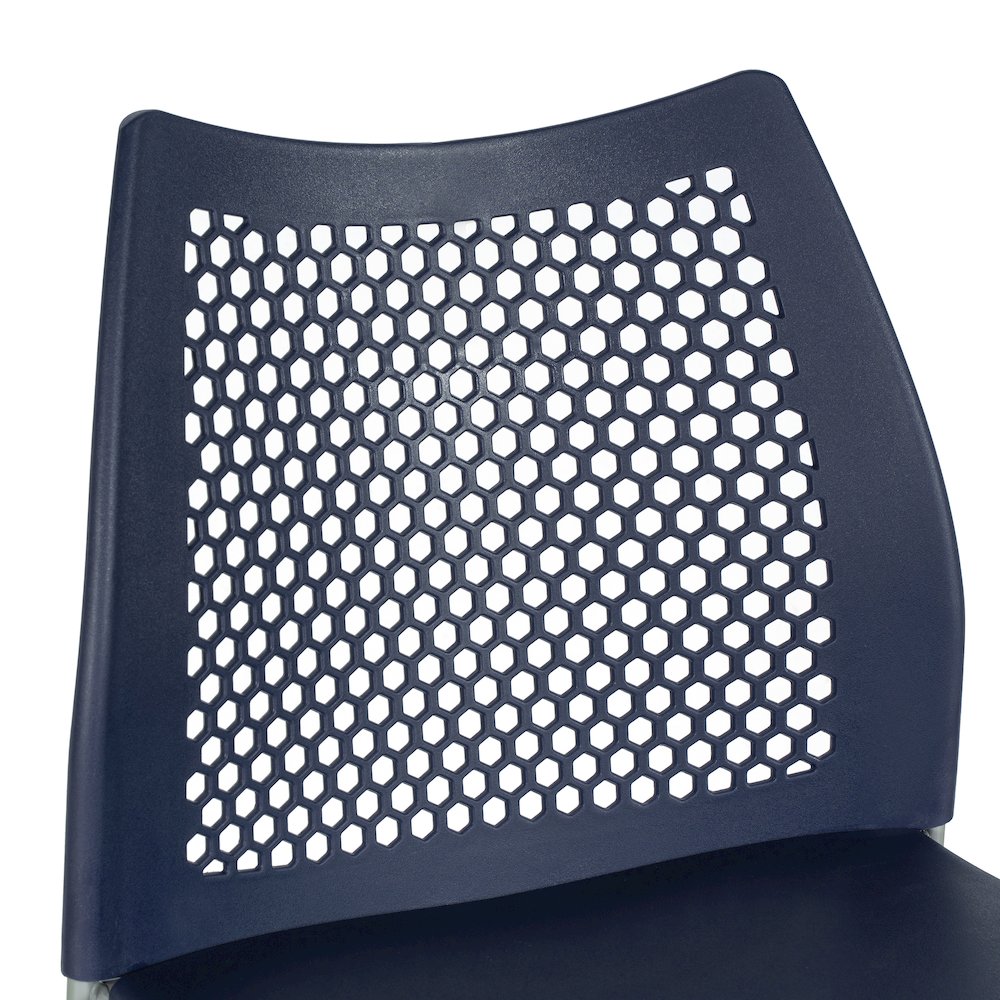 Navy Stack Bar Stool with Air-Vent Back and Gray Powder Coated Sled Base