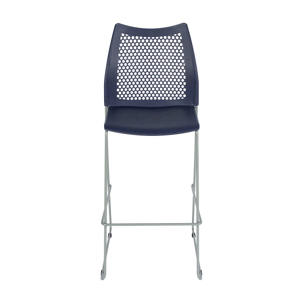 Navy Stack Bar Stool with Air-Vent Back and Gray Powder Coated Sled Base