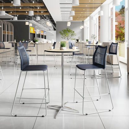 Navy Stack Bar Stool with Air-Vent Back and Gray Powder Coated Sled Base