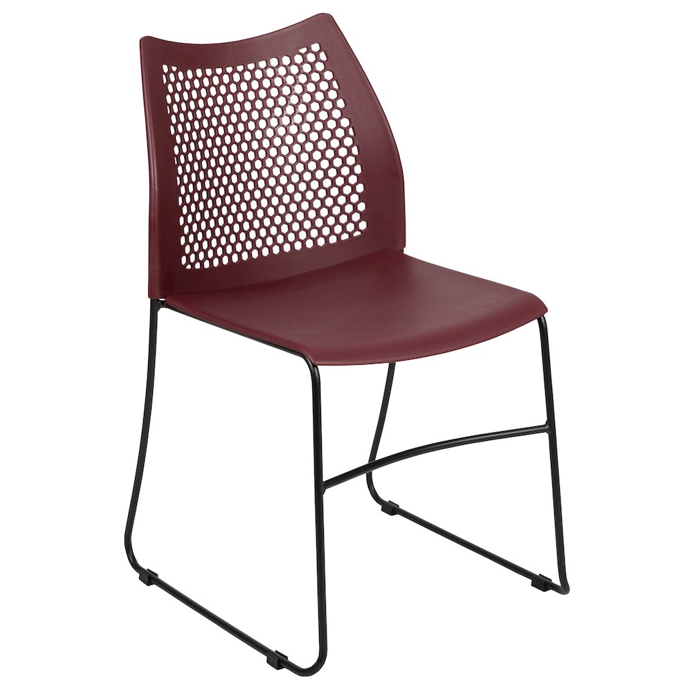 Burgundy Stack Chair with Air-Vent Back and Black Powder Coated Sled Base