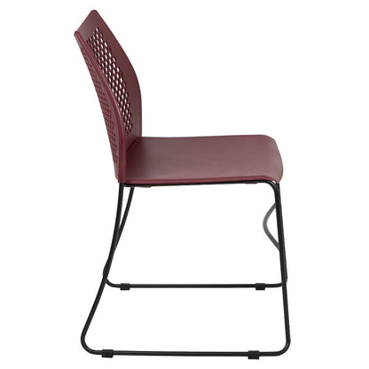 Burgundy Stack Chair with Air-Vent Back and Black Powder Coated Sled Base