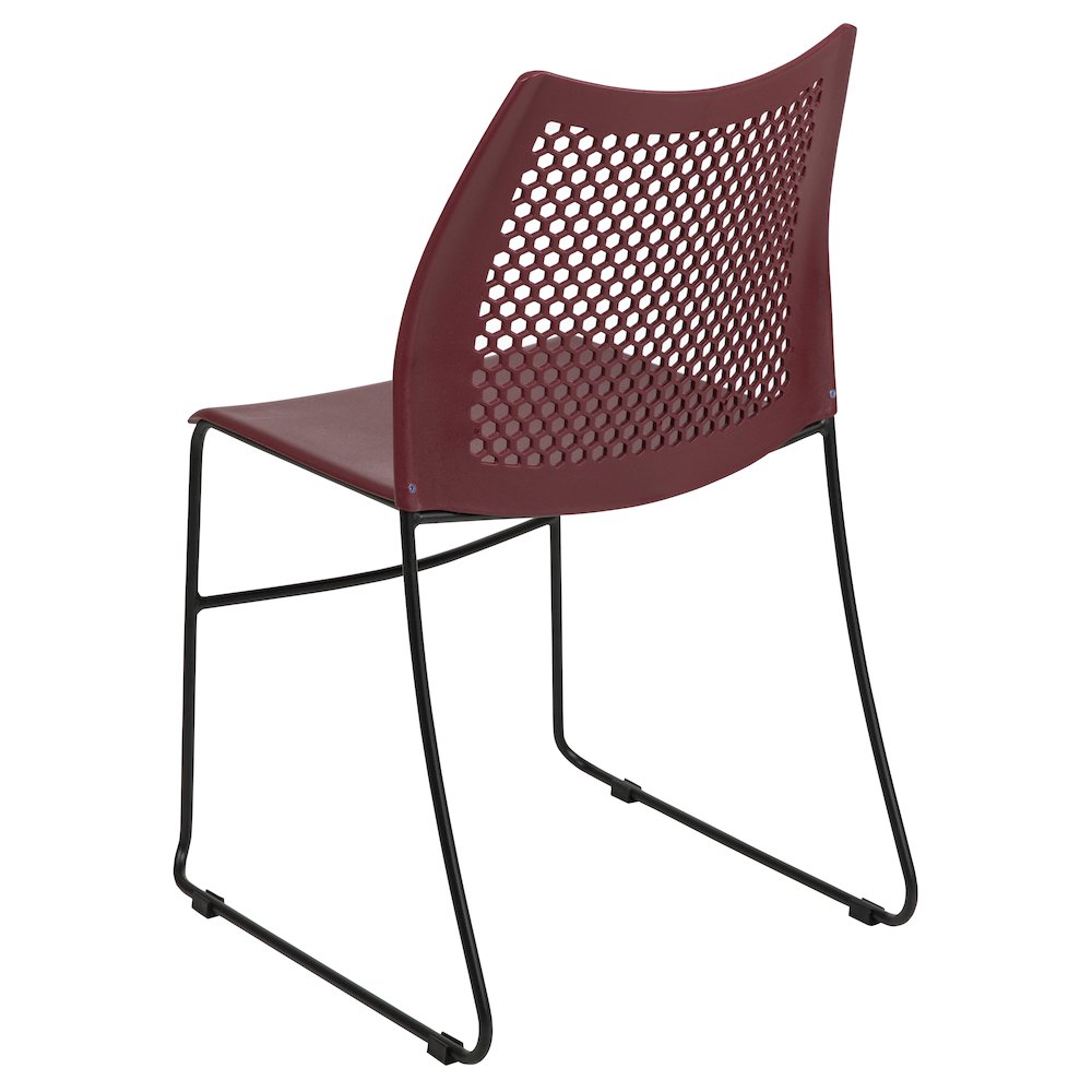 Burgundy Stack Chair with Air-Vent Back and Black Powder Coated Sled Base