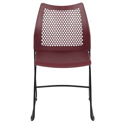 Burgundy Stack Chair with Air-Vent Back and Black Powder Coated Sled Base