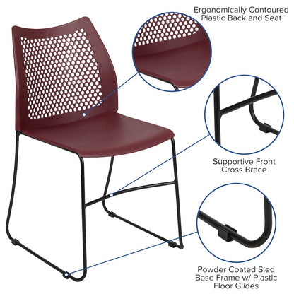 Burgundy Stack Chair with Air-Vent Back and Black Powder Coated Sled Base