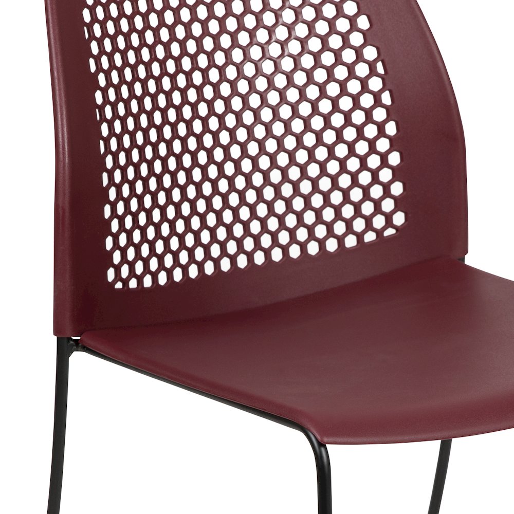 Burgundy Stack Chair with Air-Vent Back and Black Powder Coated Sled Base