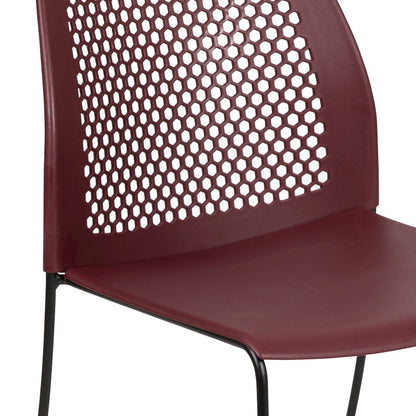 Burgundy Stack Chair with Air-Vent Back and Black Powder Coated Sled Base