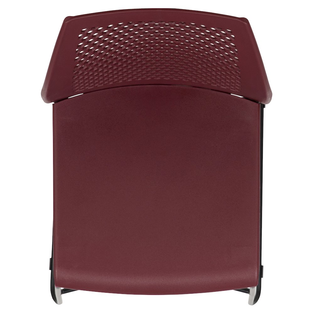 Burgundy Stack Chair with Air-Vent Back and Black Powder Coated Sled Base