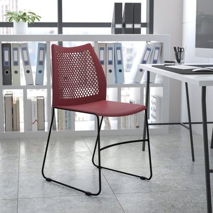 Burgundy Stack Chair with Air-Vent Back and Black Powder Coated Sled Base