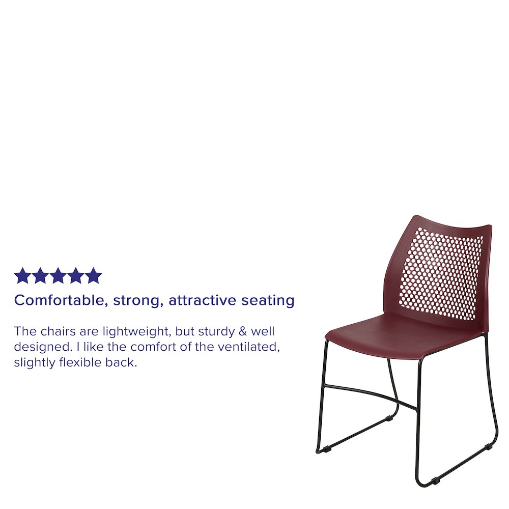 Burgundy Stack Chair with Air-Vent Back and Black Powder Coated Sled Base