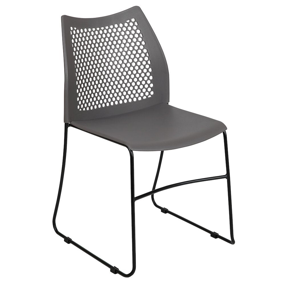 Gray Stack Chair with Air-Vent Back and Black Powder Coated Sled Base