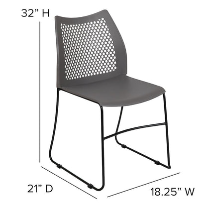 Gray Stack Chair with Air-Vent Back and Black Powder Coated Sled Base