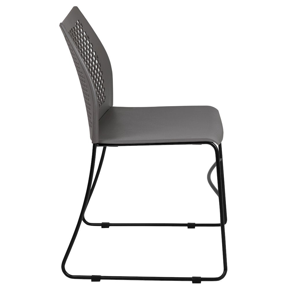 Gray Stack Chair with Air-Vent Back and Black Powder Coated Sled Base