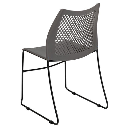 Gray Stack Chair with Air-Vent Back and Black Powder Coated Sled Base