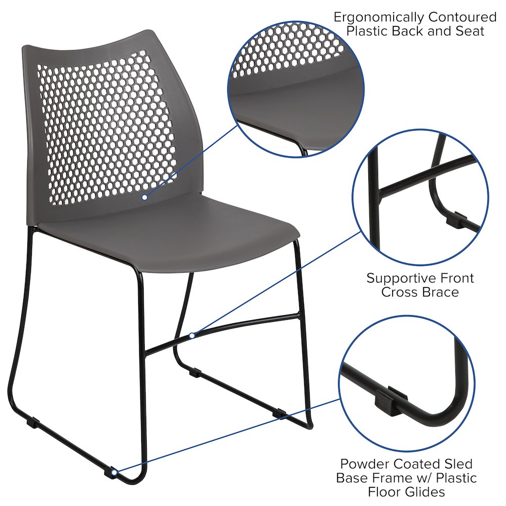 Gray Stack Chair with Air-Vent Back and Black Powder Coated Sled Base