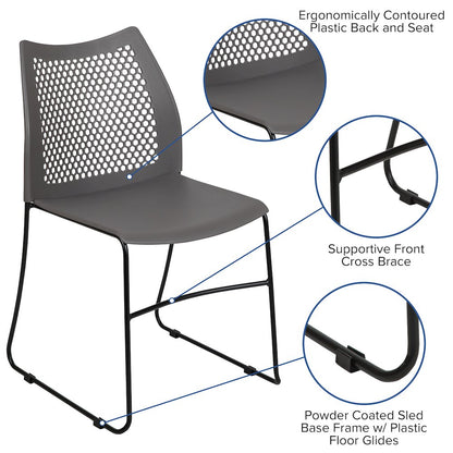 Gray Stack Chair with Air-Vent Back and Black Powder Coated Sled Base