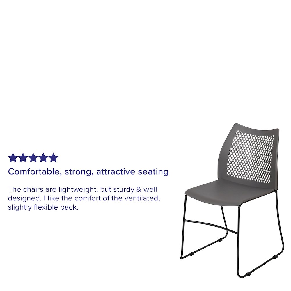 Gray Stack Chair with Air-Vent Back and Black Powder Coated Sled Base