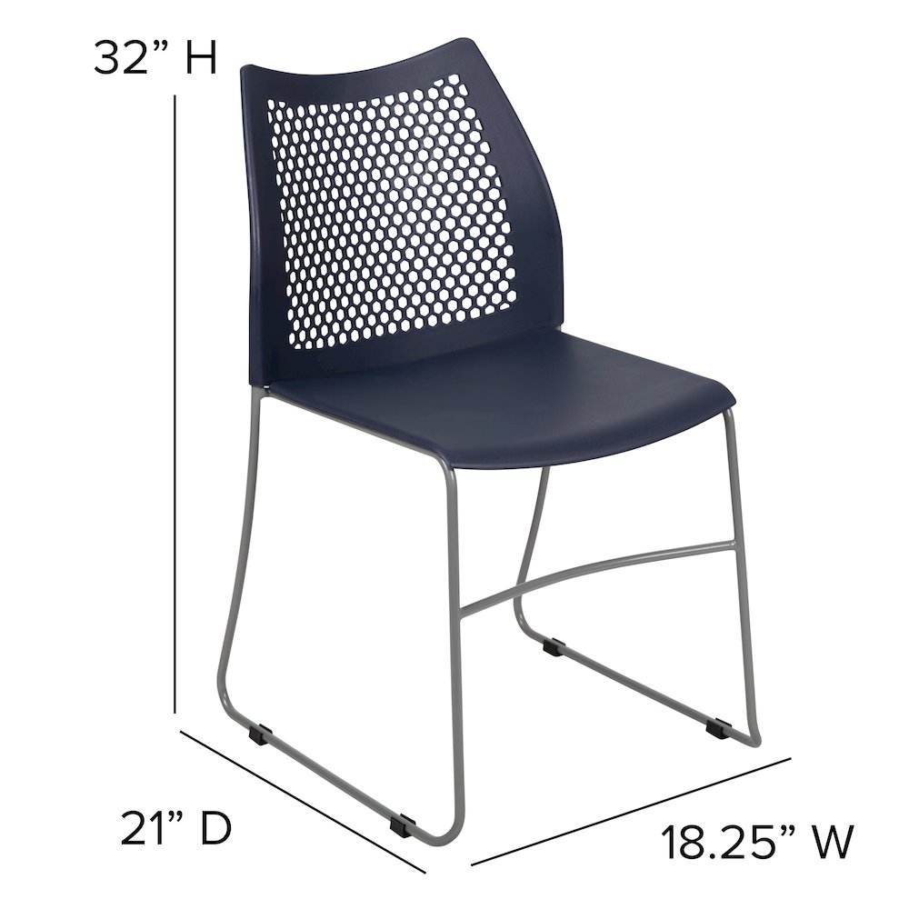 HERCULES Series 661 lb. Capacity Navy Stack Chair with Air-Vent Back and Gray Powder Coated Sled Base