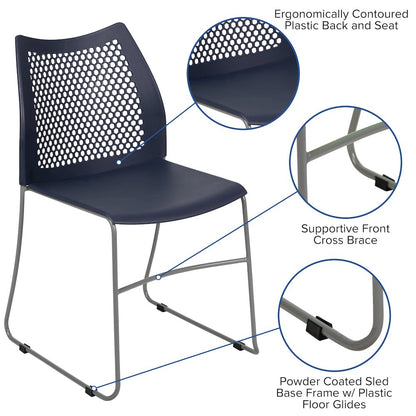HERCULES Series 661 lb. Capacity Navy Stack Chair with Air-Vent Back and Gray Powder Coated Sled Base