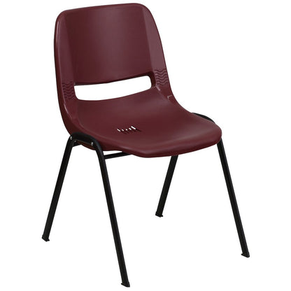880 lb. Capacity Burgundy Ergonomic Shell Stack Chair with Black Frame
