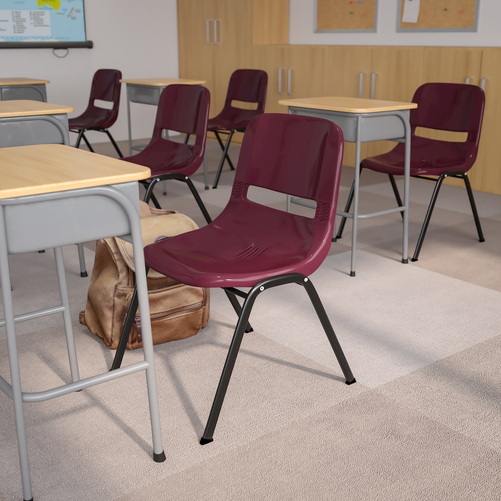 880 lb. Capacity Burgundy Ergonomic Shell Stack Chair with Black Frame